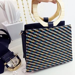 Straw Woven Vegan Shoulder Bag Handbag |Dream Control NY💙 Wood Handles